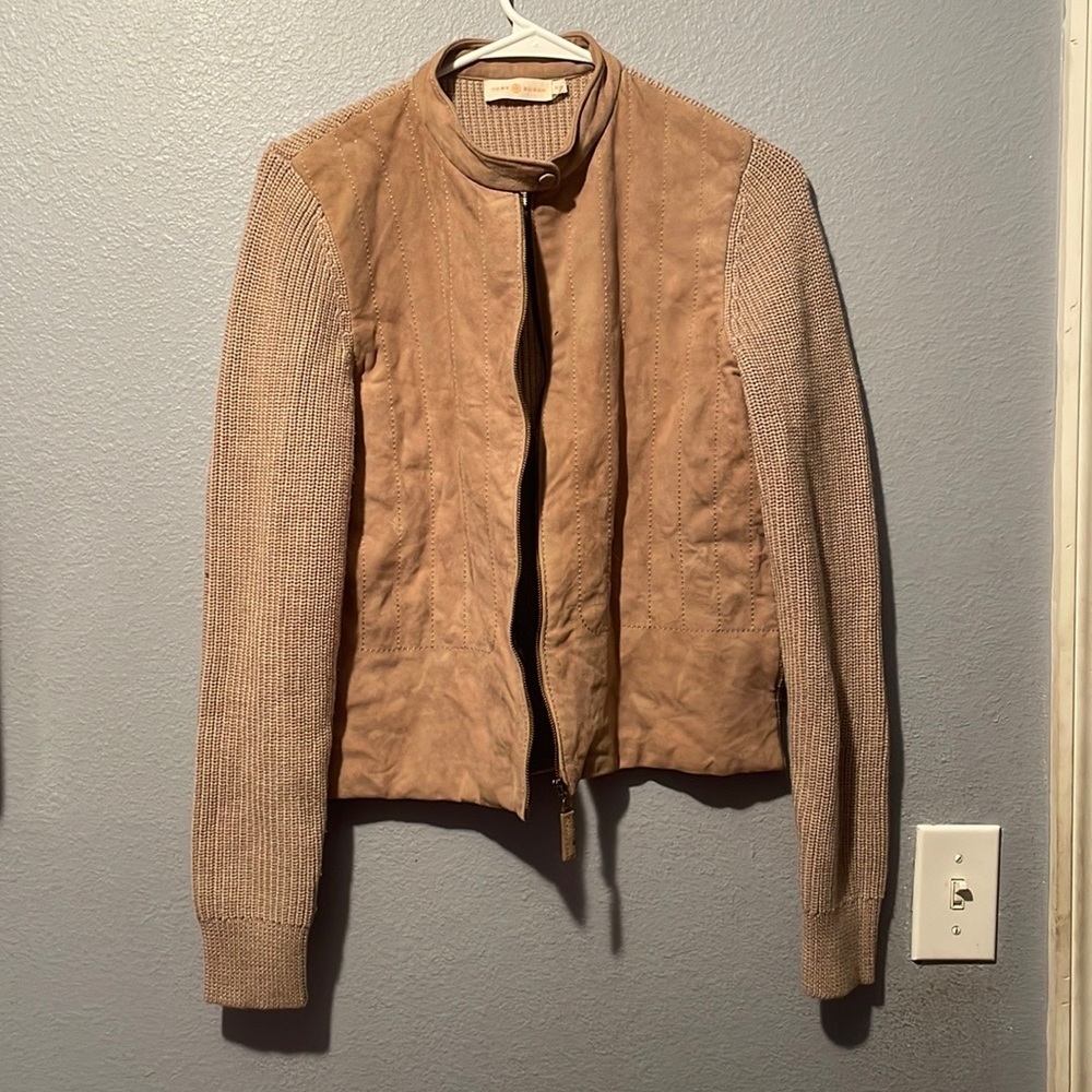 Tory Burch Tan Leather and Wool Jacket